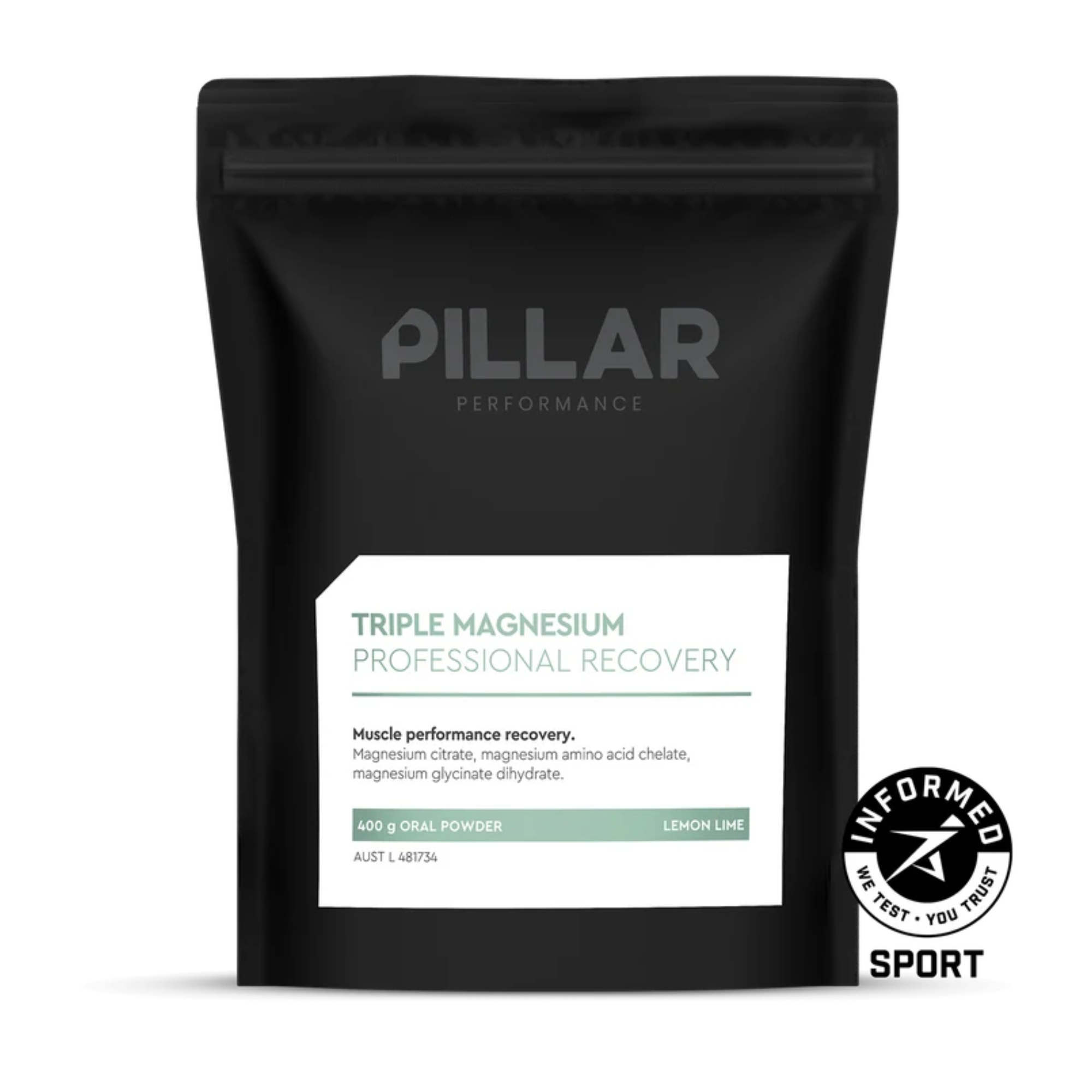 Pillar Performance Triple Magnesium Powder Bag (80 serves) - Lemon Lime